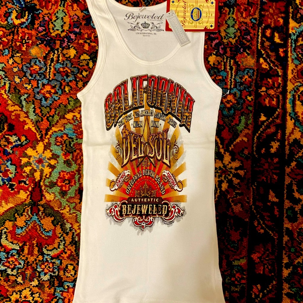 NWT Bejeweled Vintage Tank with Swarovski Crystal and Nailhead Embellishments